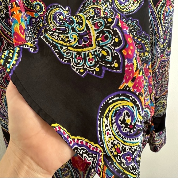 Lauren Ralph Lauren Black Sheer Paisley Multicolor Long Sleeve Blouse Size XL - Picture 5 of 10